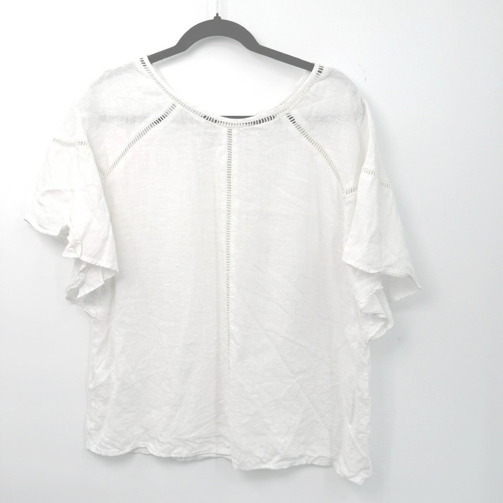 Symple NYC‎ Blouse Women S Coastal Grandma Boho Cottagecore White 100 Linen
